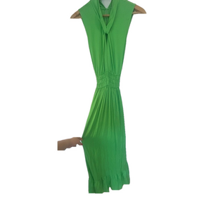 NEW NOUVELLE / SILK95FIVE Costantia Silk Maxi dress in Green with Tie, Keyhole